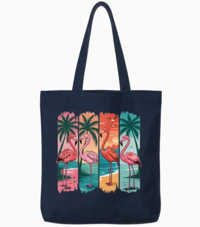 Flamingo Summer Retro Beach Girly Ocean Tote Bags - Navy