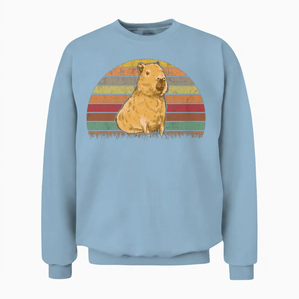Capybara Retro Vintage Unisex Sweatshirt in Light Blue