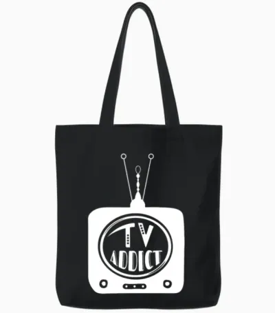 Tv Addict Retro Tote Bags - Black