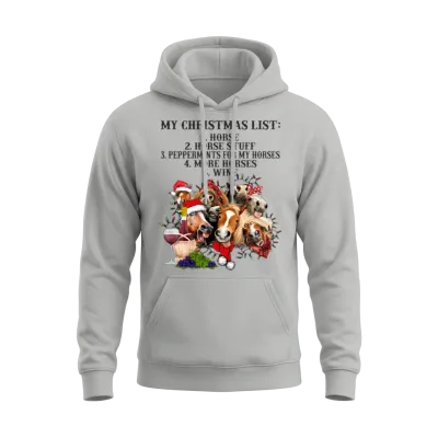 My Christmas List Horse and Wine Funny Horse Unisex Hoodie - Ash