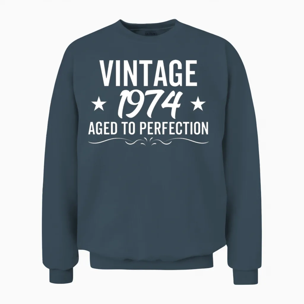Vintage 1974 Aged to Perfection Unisex Sweatshirt in Dark Heather