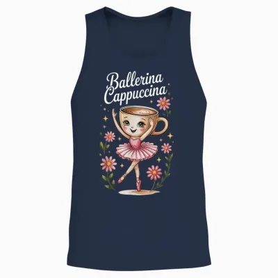Kinder Meme Italian Brainrot Ballerina Cappuccina Unisex Tank Top - Navy