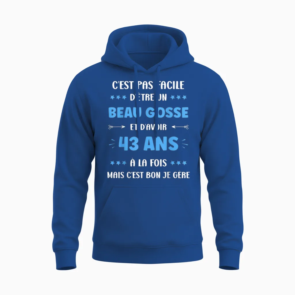 Funny Boy 43 Years Old Handsome Kid Birthday 43 Years Old T-Shirt, Black, S Unisex Hoodie in Royal