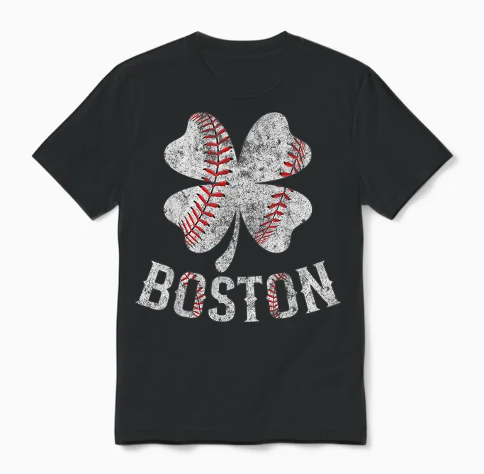 Baseball Shamrock Lucky Clover Boston St Patrick's Day Unisex T-Shirt in Black