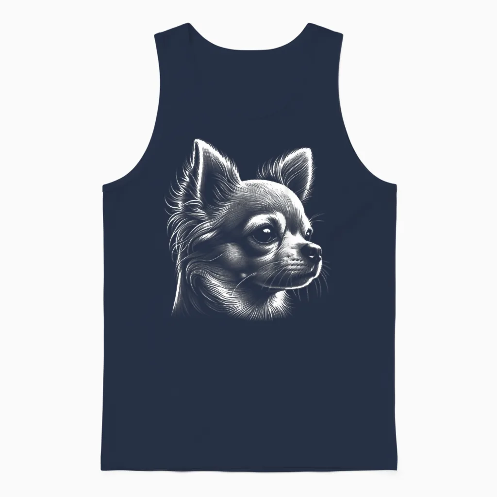Cute Chihuahua - Head Portrait in Drawing Style T-Shirt, Black Unisex Tank Top in Navy