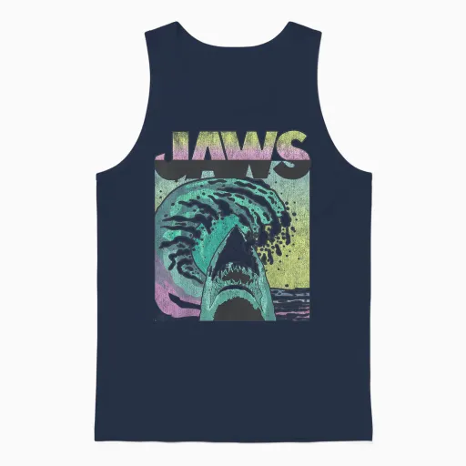 Jaws Retro Wave Unisex Tank Top in Navy