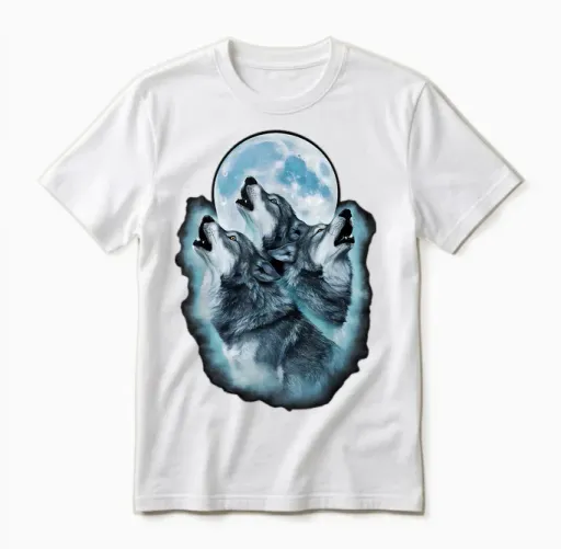Wolf Wild Animals Full Moon Three Howling Wolves T-Shirt, Black, S Unisex T-Shirt in White
