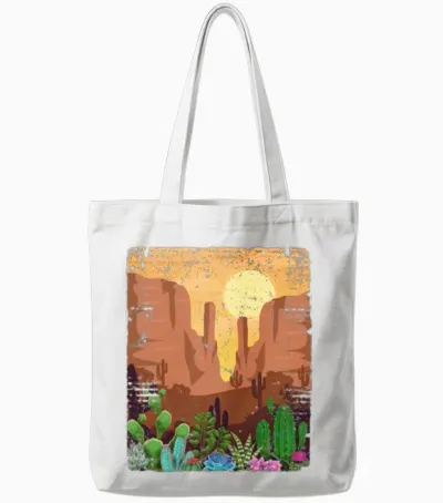 Desert Retro Western Cactus Tote Bags - White