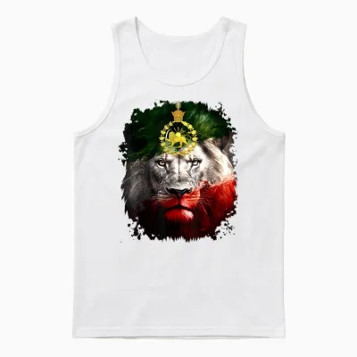 Iranian Flag Gold Lion Head Unisex Tank Top - White