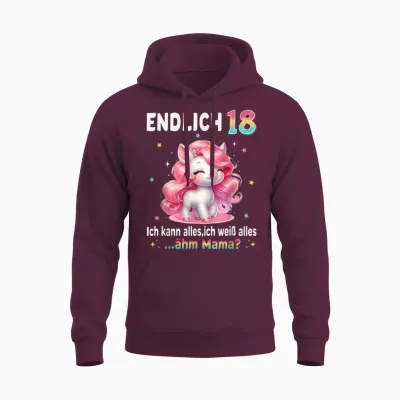 18th Birthday Girl 18 Years Unicorn Party Outfit Unicorn T-Shirt, Black Unisex Hoodie - Maroon