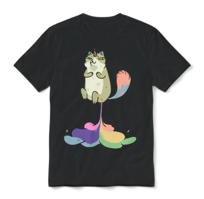 Funny Unicorn Cat Unisex T-Shirt - Black