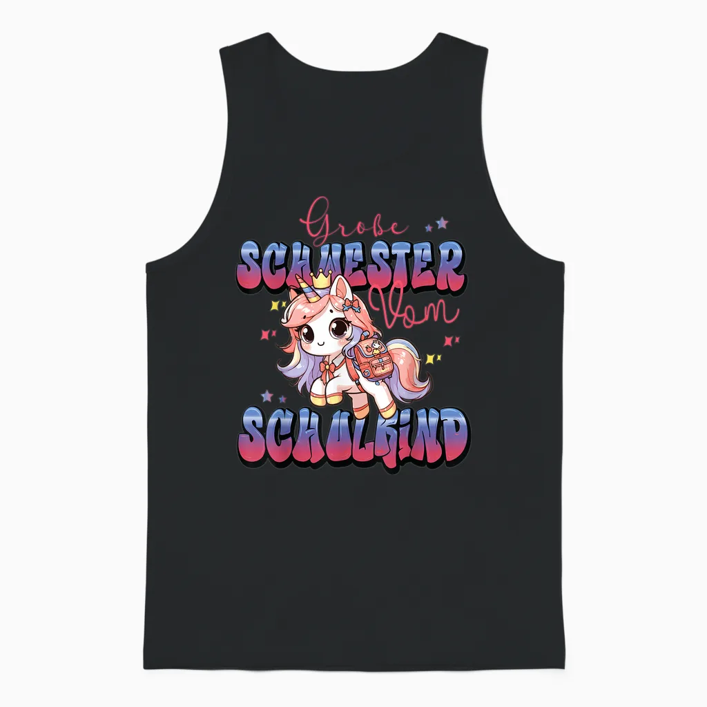 Süßes Einhorn Große Schwester Von Schulkind Einschulung Unisex Tank Top in Black