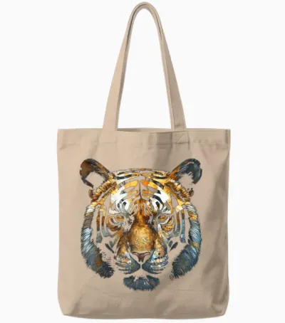 Tiger Animal Art Motif Tote Bags - Natural