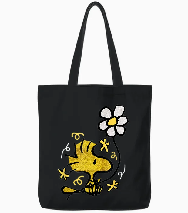 Peanuts - Woodstock Flower Floral & Botanical Tote Bags in Black