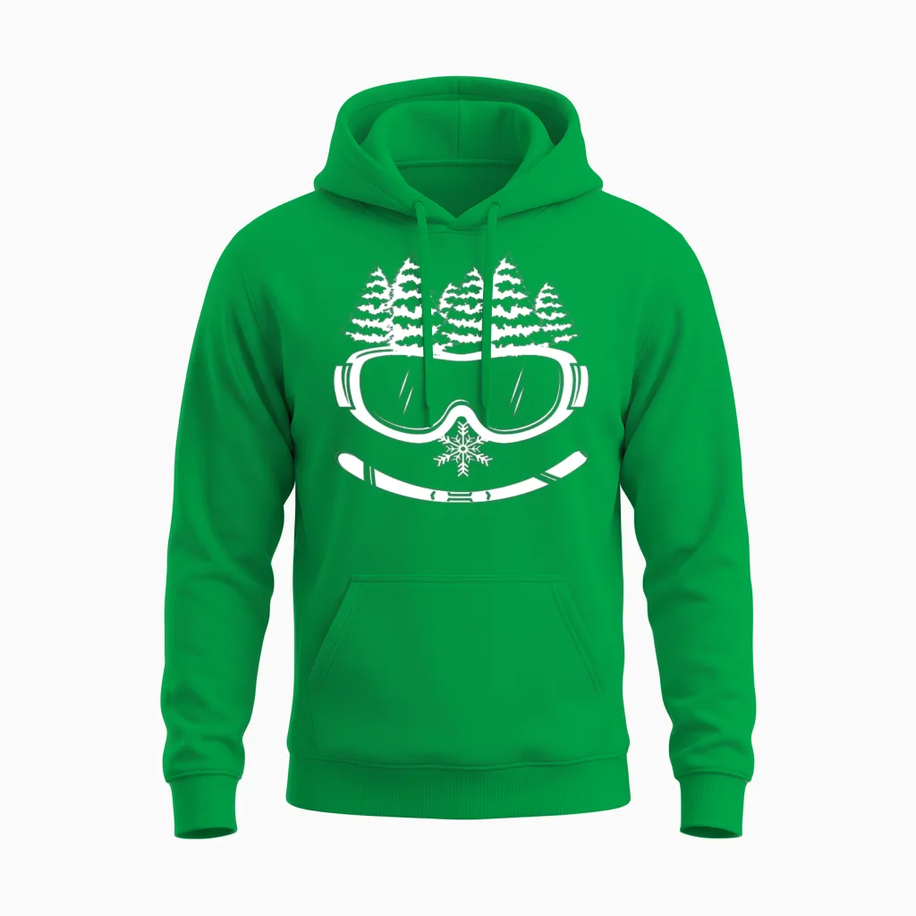 Ski Goggles Winter Sports Snowboarder Skier Piste Unisex Hoodie in Irish Green