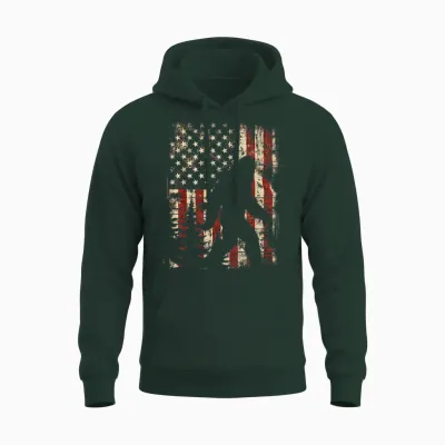 Bigfoot Sasquatch America Flag Patriotic Men Women Unisex Hoodie - Forest