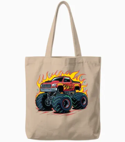 Monster Truck T-Shirt for Toddlers Youth & Adults, Black, S Tote Bags - Natural