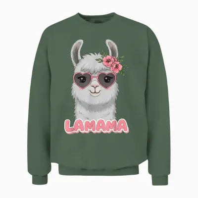 Niedliches Lama-Mama-Geschenk, Lustiges Muttertags-Lamama-Blumenmotiv Unisex Sweatshirt - Military Green