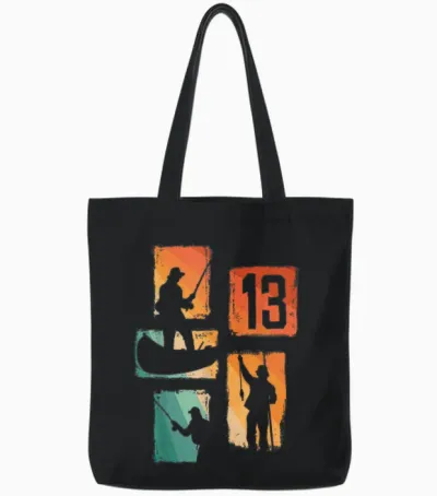 13. Geburtstag Jungs Retro Angler Angeln 13 Jahre Alt Tote Bags - Black