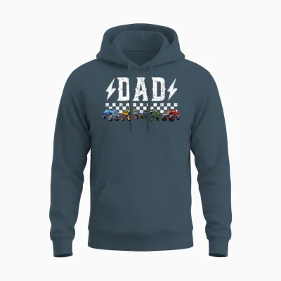 Dad Retro Monster Truck Family Crew Birthday Matching Unisex Hoodie - Dark Heather