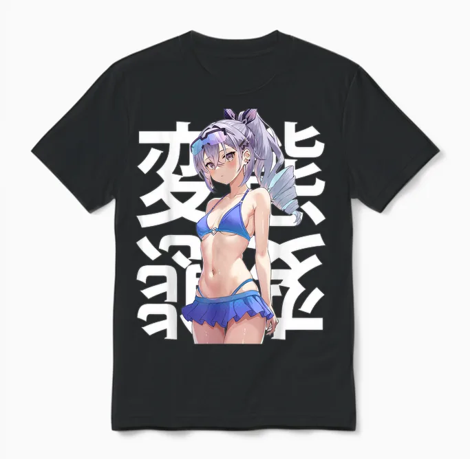 Anime Japonais Mignon Manga Kawaii Waifu Otaku Unisex T-Shirt in Black