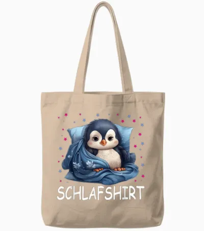Penguin Official Sleep Shirt Cute Penguin Pyjamas T-Shirt, Black Tote Bags - Natural