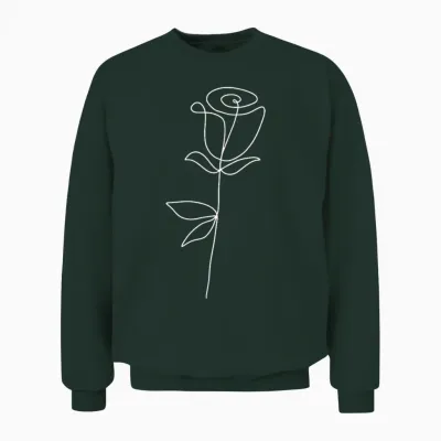 One Line Art Rose Flower Minimalist Modern White Aesthetic T-Shirt, Black Unisex Sweatshirt - Forest