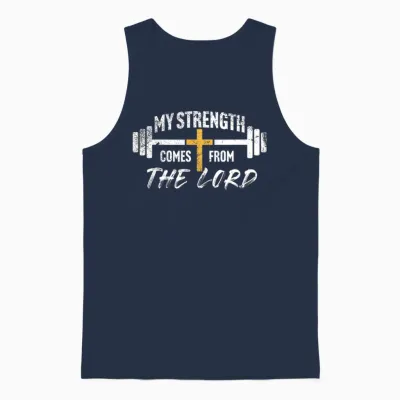 My Strength Christian Men Bible Verse Gym Workout Pullover Unisex Tank Top - Navy