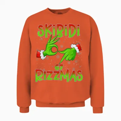 6 7 Christmas Skibidi Rizzmas 67 Meme Gen Alpha Slang Xmas Unisex Sweatshirt - Orange