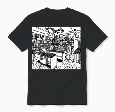 Retro Japan Vinyl Record Shop Japanese Music Aesthetic Tokyo Unisex T-Shirt - Black
