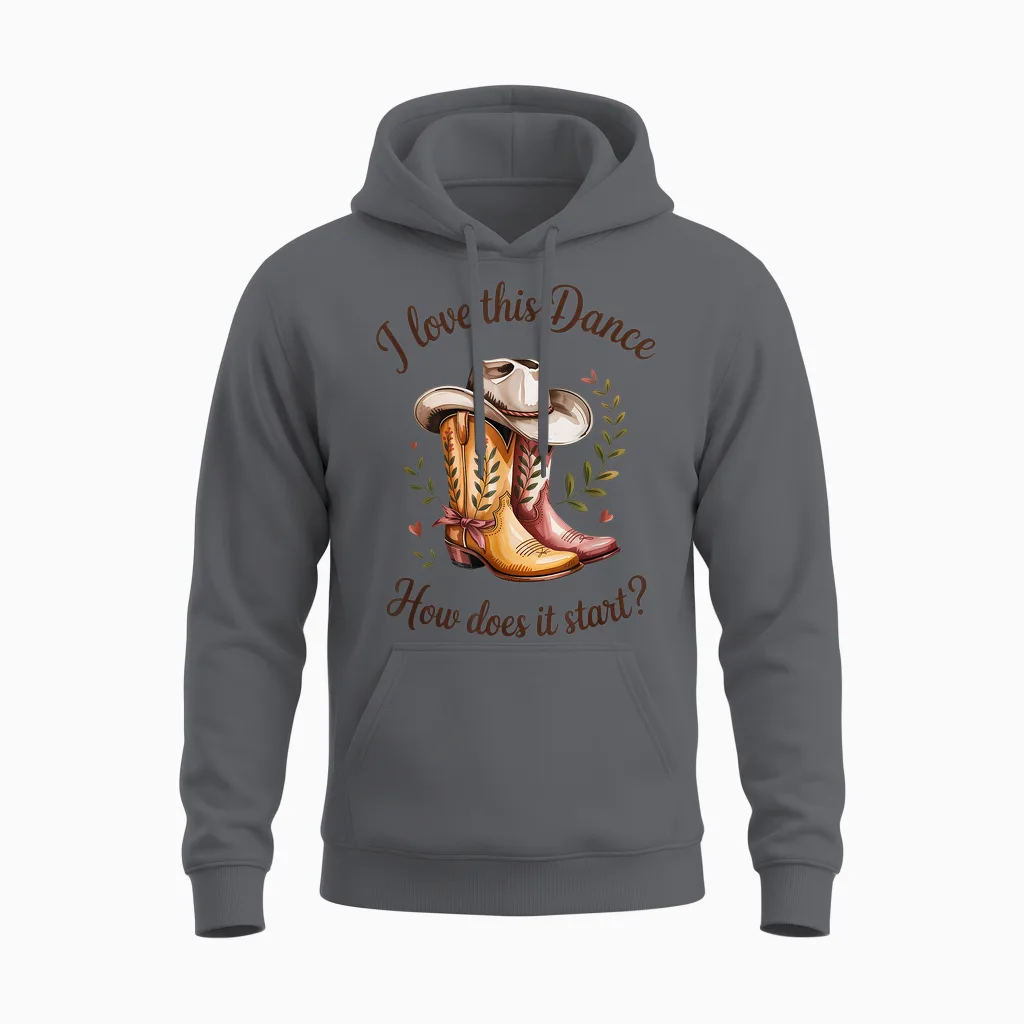 Line Dance T-Shirt with German Text "ich Liebe Diesen Tanz Wie Fanger An?" Unisex Hoodie in Charcoal