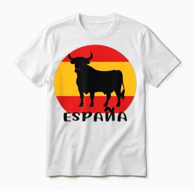 Stier Vor Spanischer Flagge, Spanien Unisex T-Shirt - White