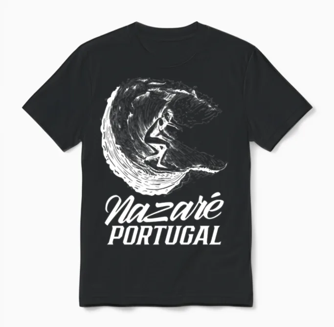 Nazaré Portugal Surfer Surf Wave Surfing Unisex T-Shirt in Black