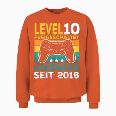 Level 10 Geburtstag Junge Gamer Mann Deko Jahrgang 2016 Unisex Sweatshirt - Orange