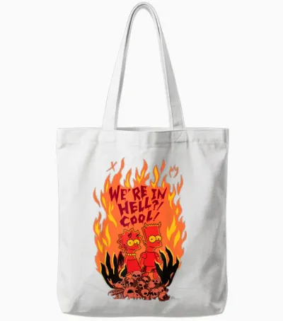 The Simpsons Halloween Bart and Lisa “we’re in Hell? Cool!” Tote Bags - White