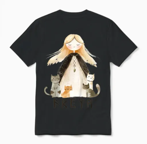 Nordische Mythologie Göttin Freya Wikinger Kinder Jungen Mädchen Unisex T-Shirt in Black