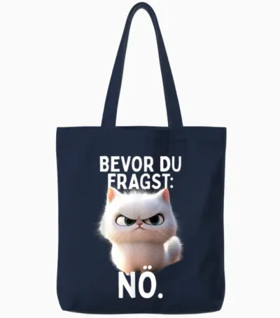 T-Shirt with German Text "bevor Du Fragst Nö" Cat Morgenmuffel No Office Cat Tote Bags - Navy