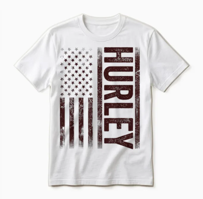 Hurley Ky Vintage Us American Flag Retro for Men Women Unisex T-Shirt in White