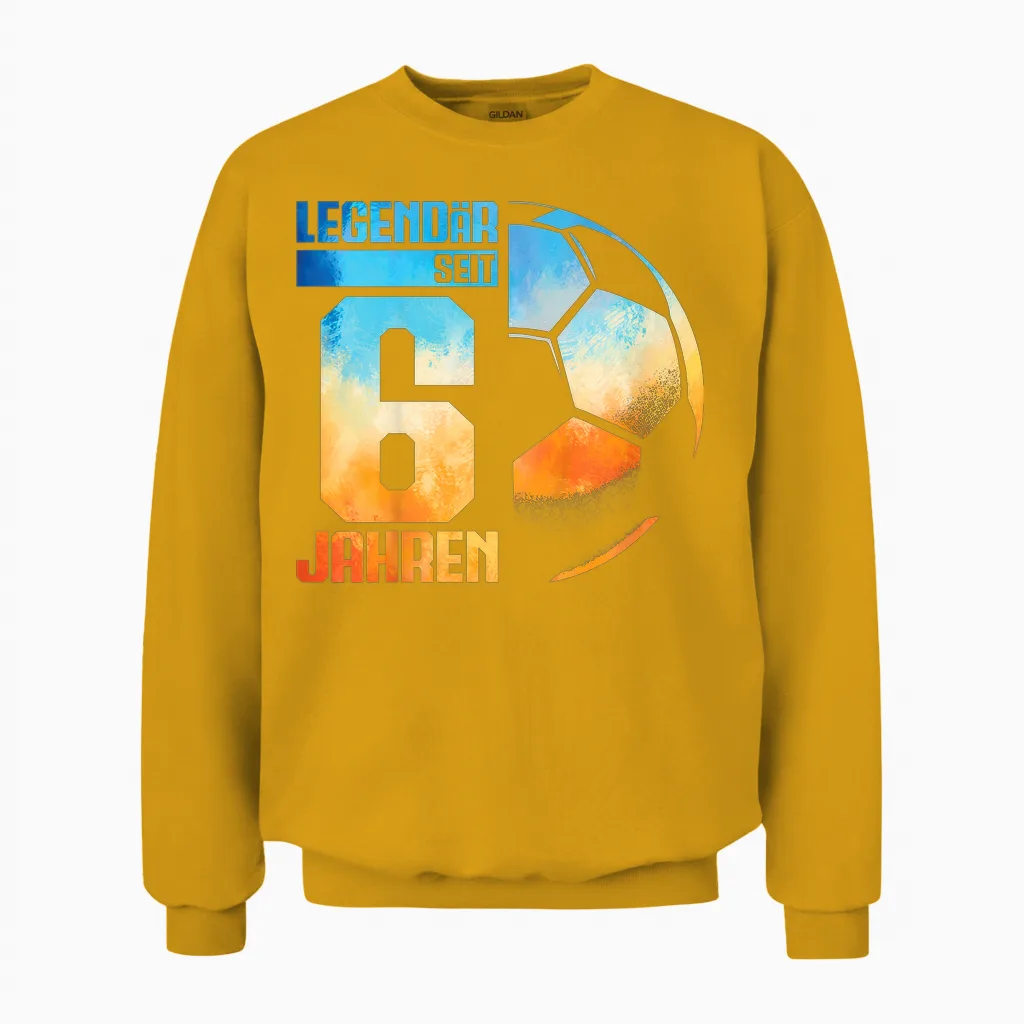 Kids 6th Birthday Retro Football Player 6 Years Boy Unisex Sweatshirt in Gold