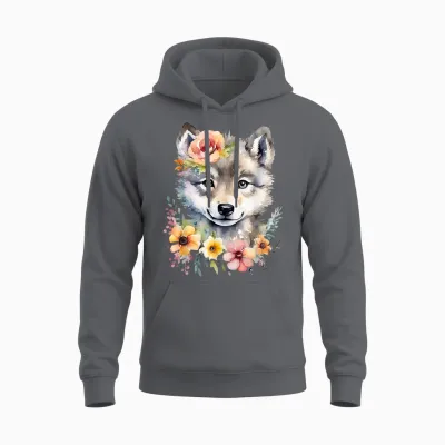 Cute Wolf Wolf Cub Wolf Motif Wolf Baby Cute Animal T-Shirt, White Unisex Hoodie - Charcoal