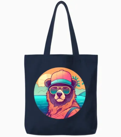 Style Bear Lovers Retro Tote Bags - Navy