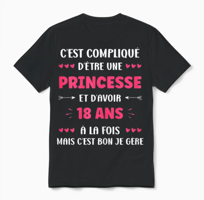 Girl 18 Years Funny Princess Birthday Teen 18 Years T-Shirt, Black, Female X-Small Unisex T-Shirt in Black