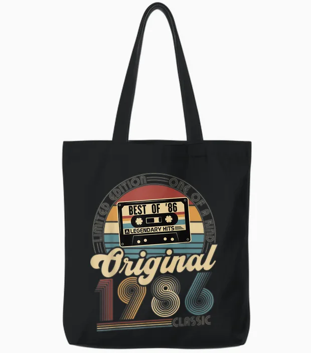 Original 1986 Vintage Birthday 40 Years for Men Women Tote Bags in Black