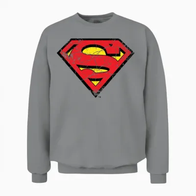 Superman S-Shield Logo Vintage Unisex Sweatshirt - Sport Grey