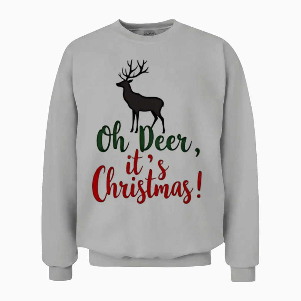 Oh Deer It's Christmas Wildlife Gift Unisex Sweatshirt in Ash