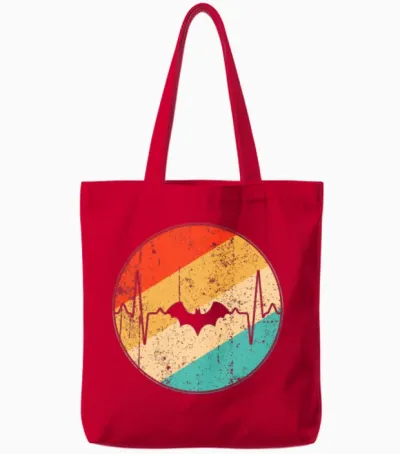 Bat Retro Heartbeat Tote Bags - Red