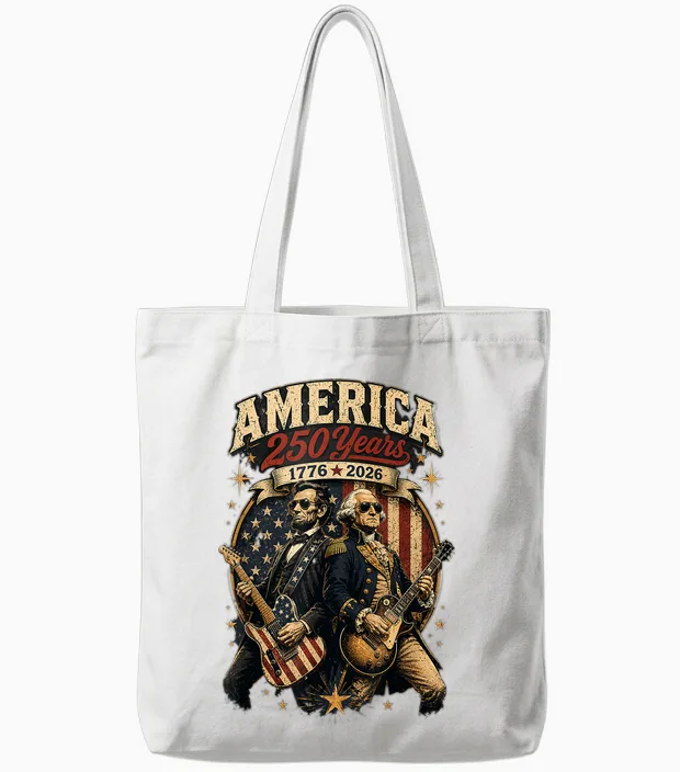 George Washington Abraham Lincoln Playing Guitar 4th July Tote Bags in White