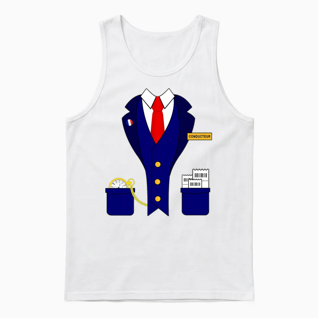 Costume Conducteur Train Locomotive Chemin De Fer Miniature T-Shirt Haut De Gamme Unisex Tank Top in White