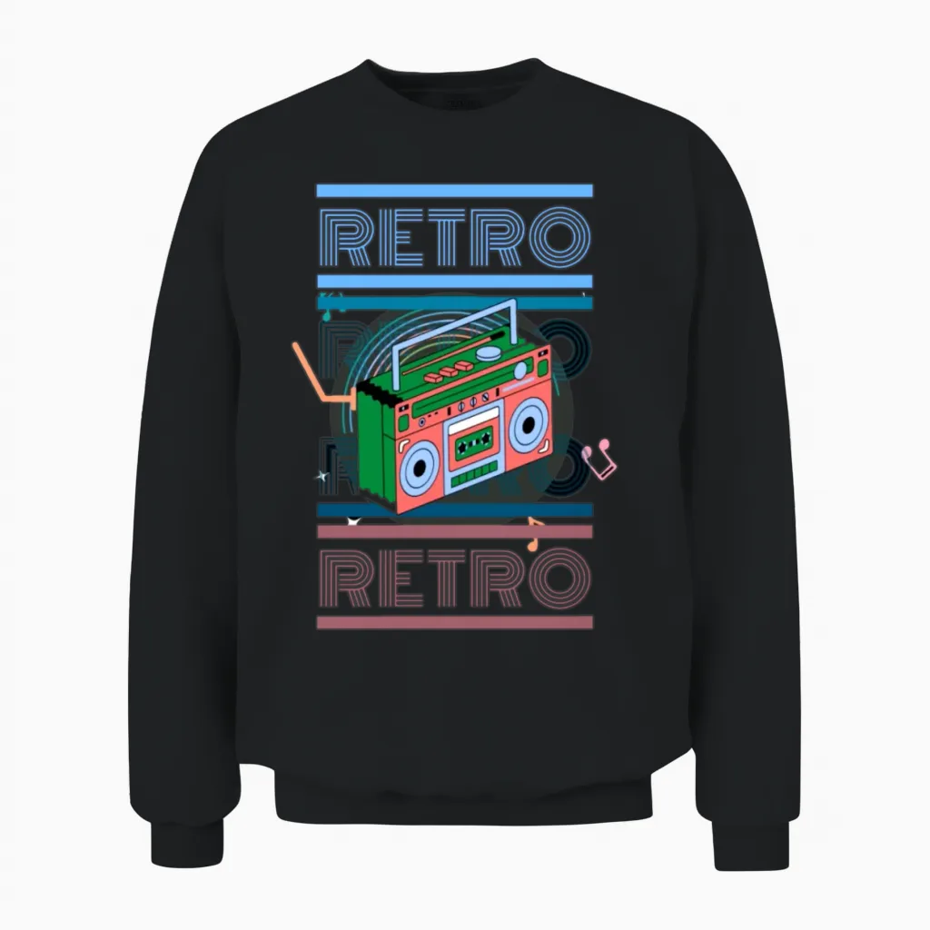 80's Retro Boombox Unisex Sweatshirt in Black