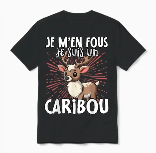 Je M'en Fous Je Suis Un Caribou - Caribou Cute T-Shirt, Black, S Unisex T-Shirt - Black